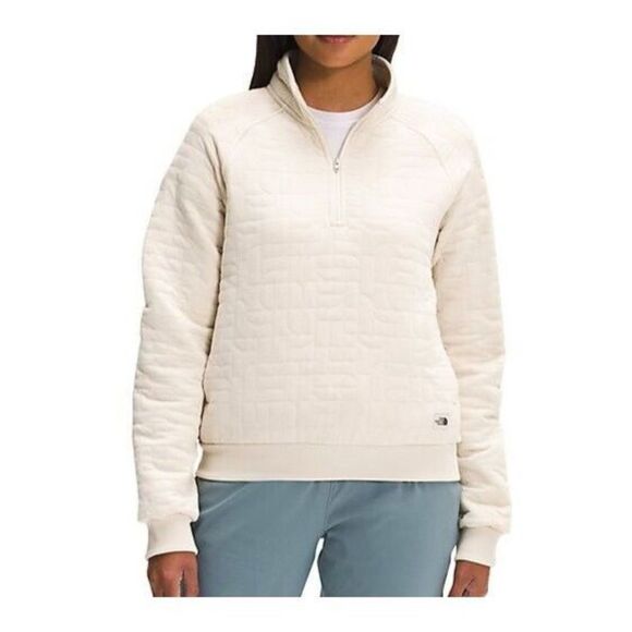 The North Face Women Sz M Beige Heather Longs Peak Quilted 1/4 Zip Jacket - Picture 1 of 8